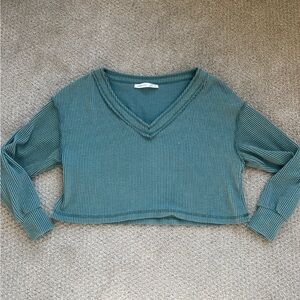 Altar'd State Teal Ribbed V-Neck Crop Top